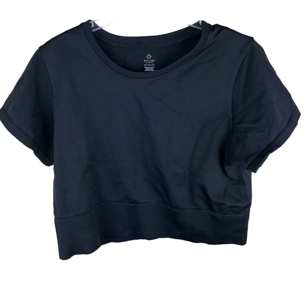 OFFLINE by Aerie Women Black Short‎ Sleeve T-Shirt XXL Active Lounge Workout